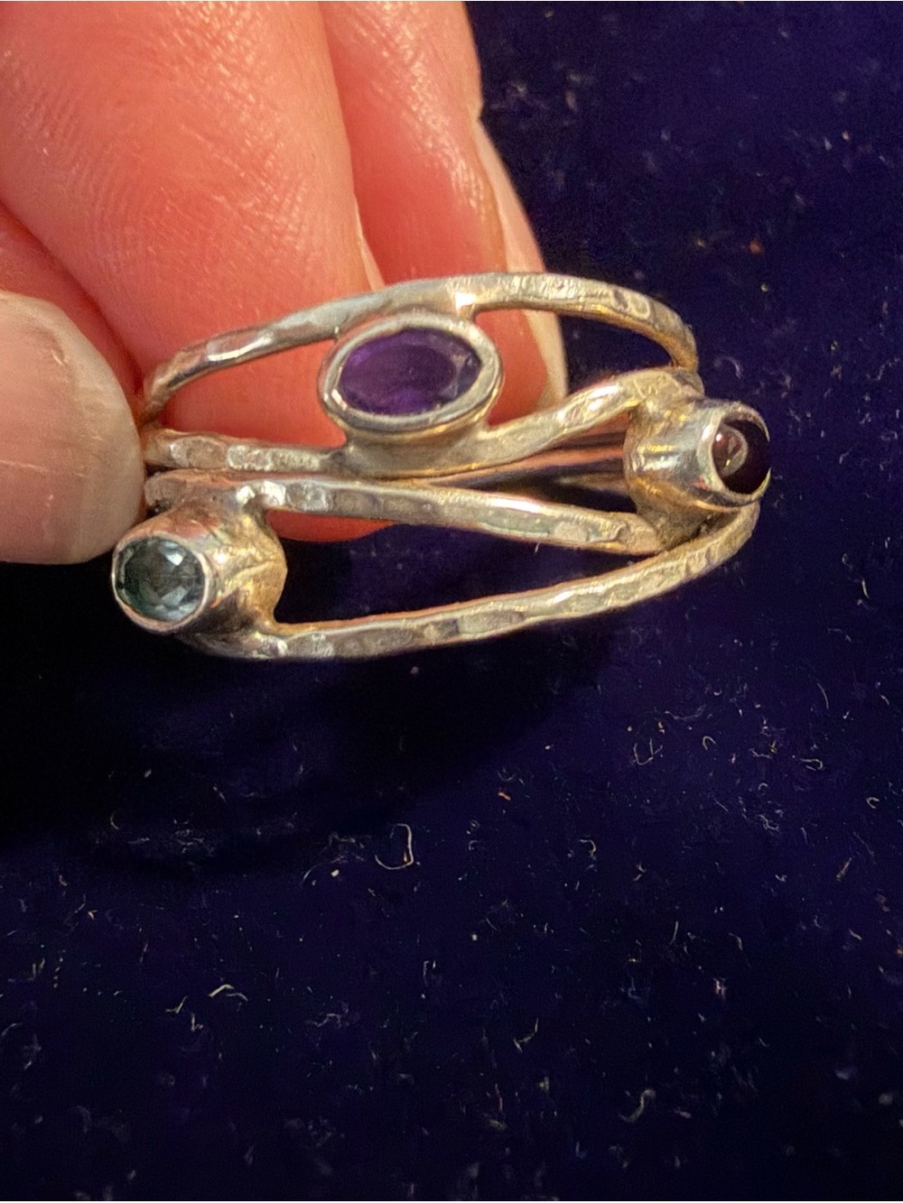 Sterling Multi-Gemstone Wrap Ring - Purple, Blue, Red